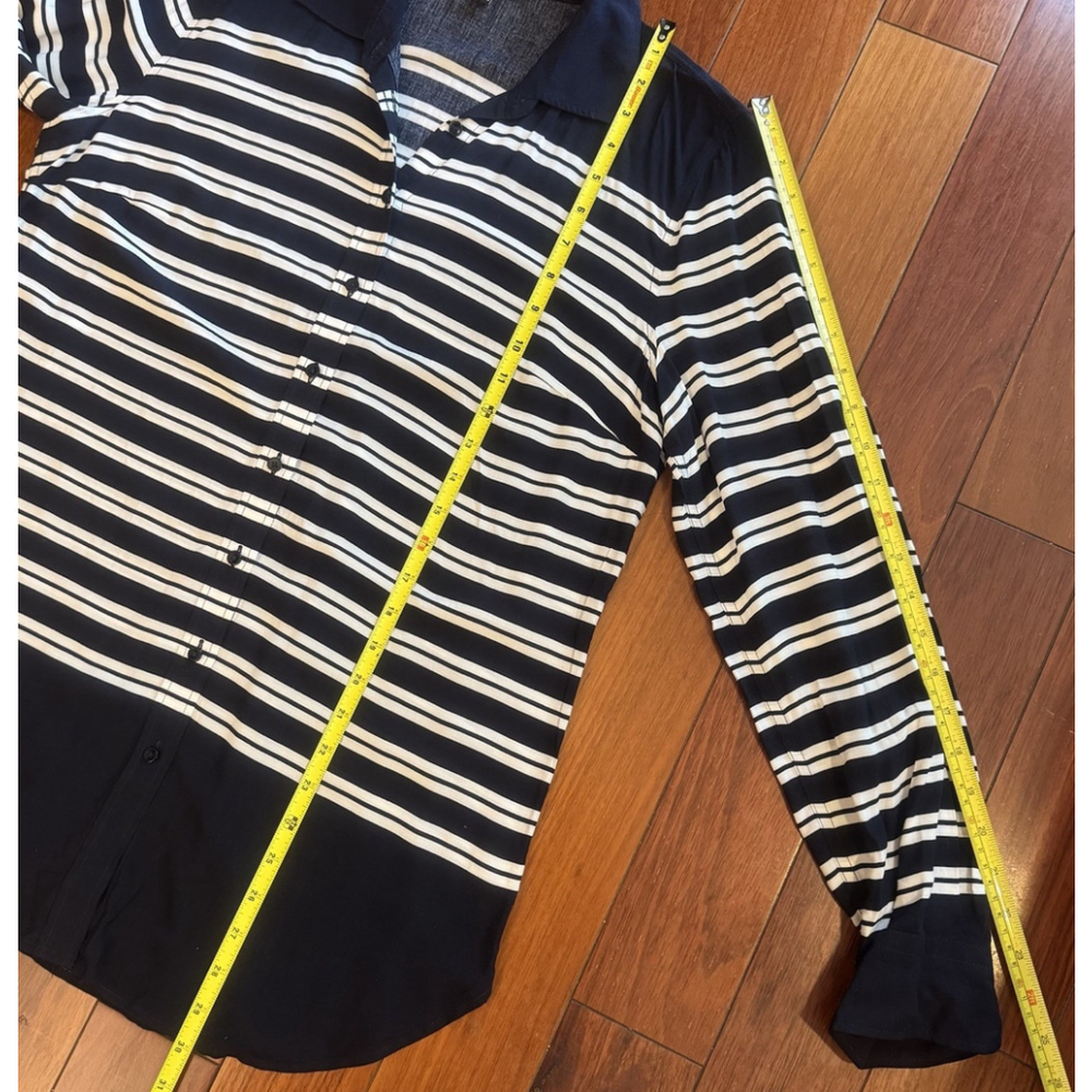 Talbots Women Shirt Blouse Size:M Blue White Striped Button-Up Rayon Super Soft - Picture 9 of 12